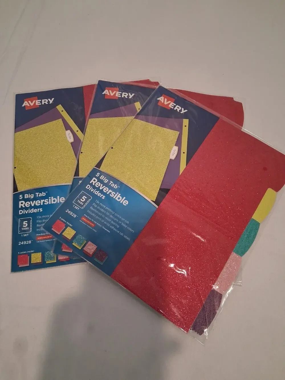 Avery Big Tab Reversible Fashion Dividers Glitter Colors 5-Tab Set 24928 Lot of